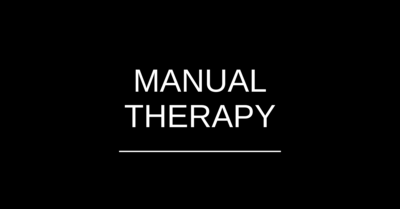 Manual Therapy written in white with white underneath and black background