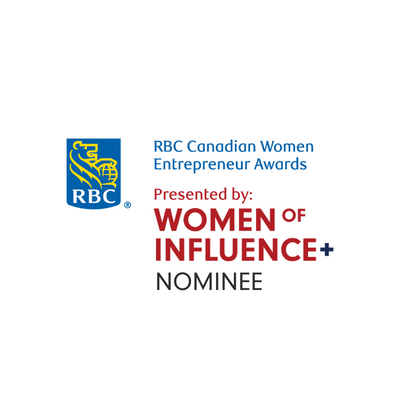 RBC Women of Influence Nominee logo written in blue red and gold with white background
