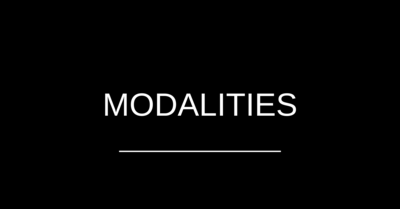 Modalities written in white with white underneath and black background